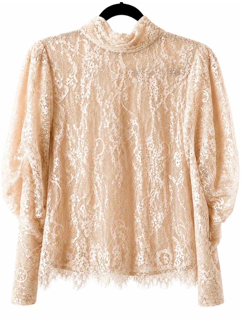 Wayf Cream Lace High-Neck Puff Sleeve Blouse